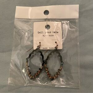 NWT Tell Your Tale Green Patina Sculpted Hoop Beaded Earrings - Boho Collection